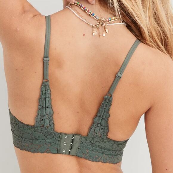 Aerie Real Happy Bra 36D Wireless Lightly Lined Candy Lace Floral Bralette Green - Picture 7 of 12